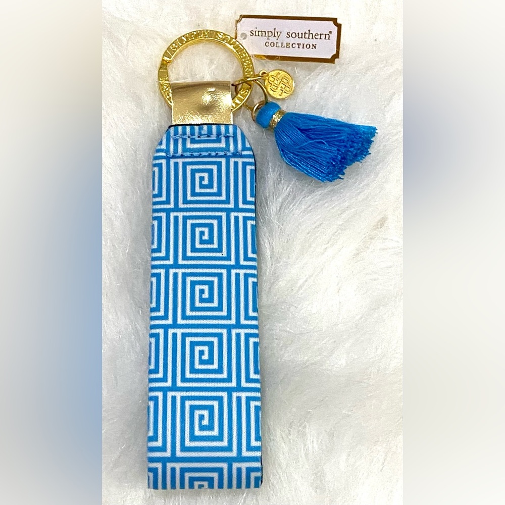 Simply Southern Neoprene Scroll White Blue Keychain Accessory Preppy Coastal